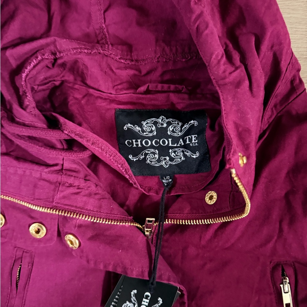 Chocolate Women's Hooded Utility Jacket in Wine - Picture 6 of 6